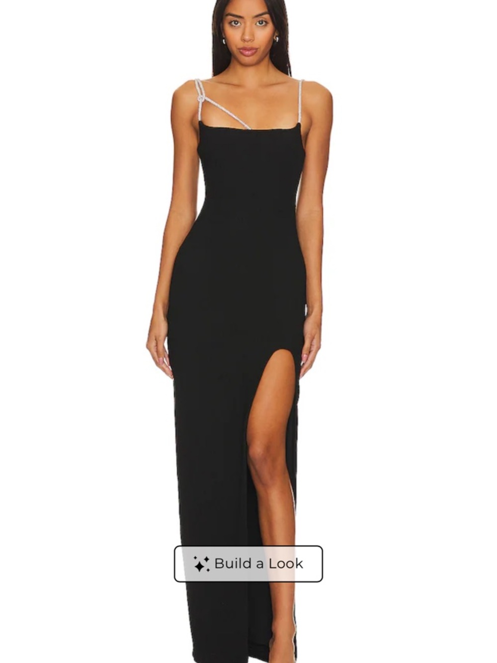 NBD Black Maxi Dress with Rhinestone Strap and Thigh Slit. Never worn before.